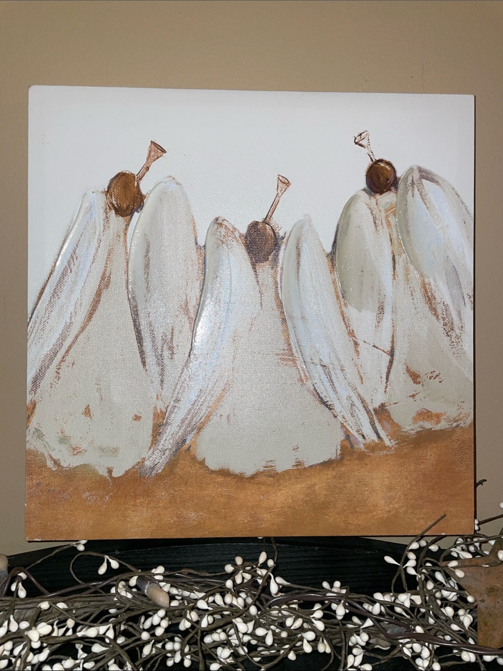 Canvas “Golden Trumpeting Angels” Wall Painting by Robin Maria - 12”x12”